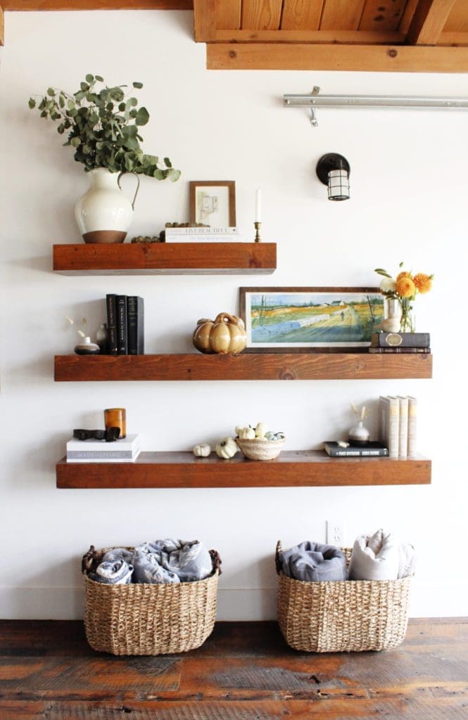 how to add fall decor to shelves