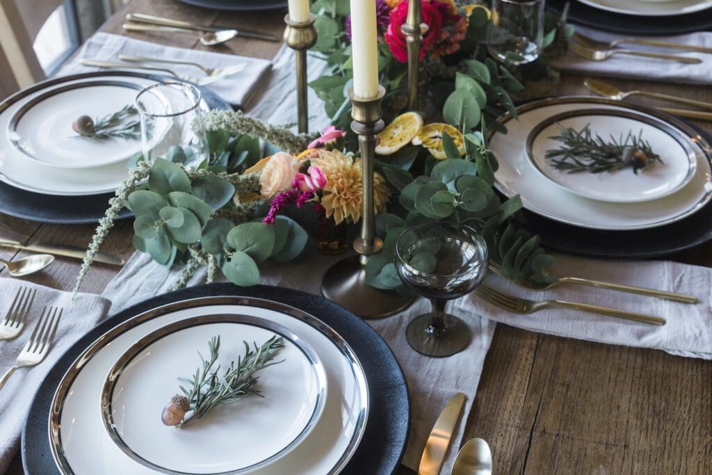 colorful floral thanksgiving table