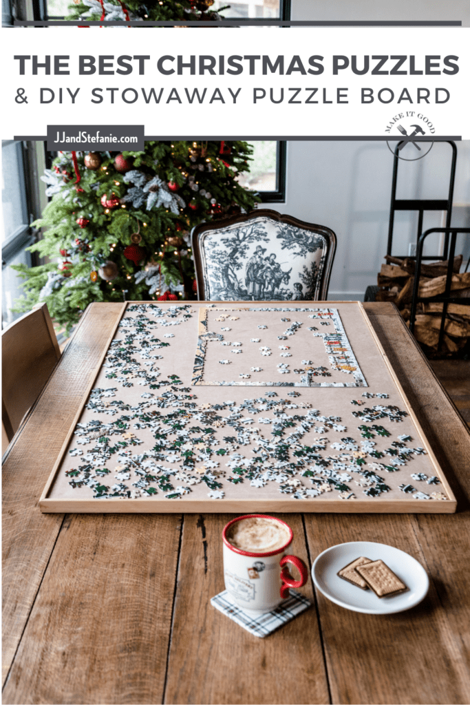 Do your puzzles on a DIY stowaway puzzle board so your table can always be clear! Plus 12 of our favorite Christmas puzzles.
